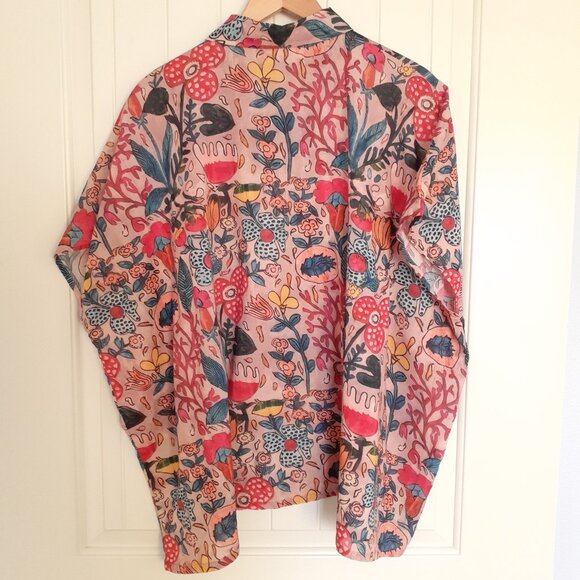 Natural Life Kelly One Size Button Up Top Pink Floral O/S - Picture 2 of 9